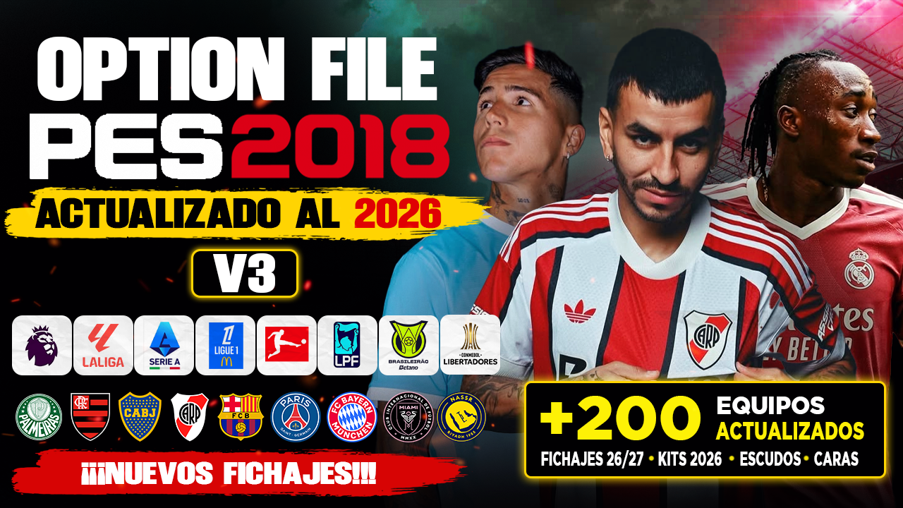 Portada de PES 2018 Option File 2026 V3 — PC